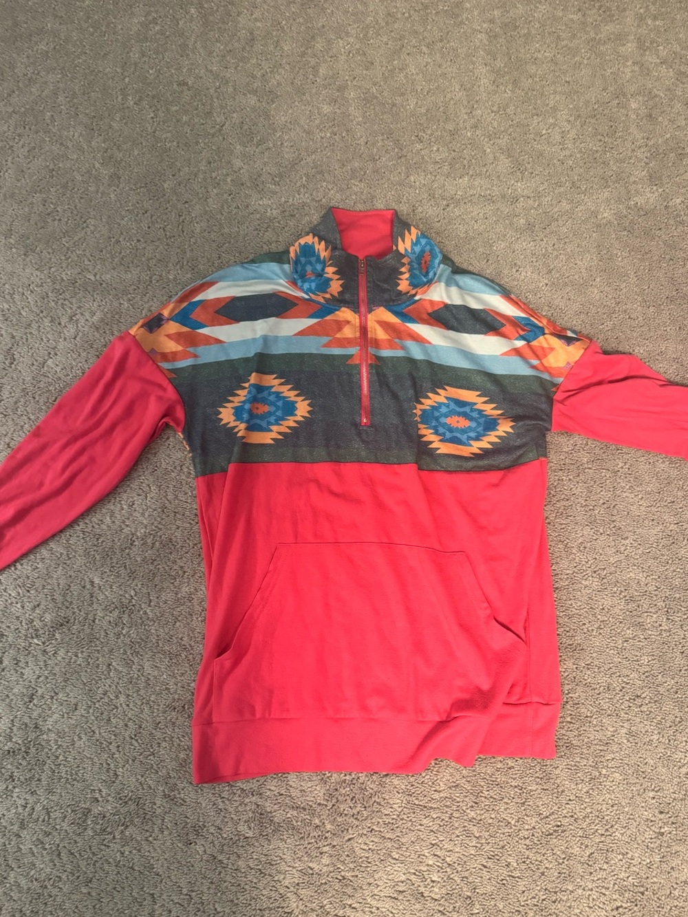 Women’s Red Aztec Half-Zip Sweater size large from Amazon